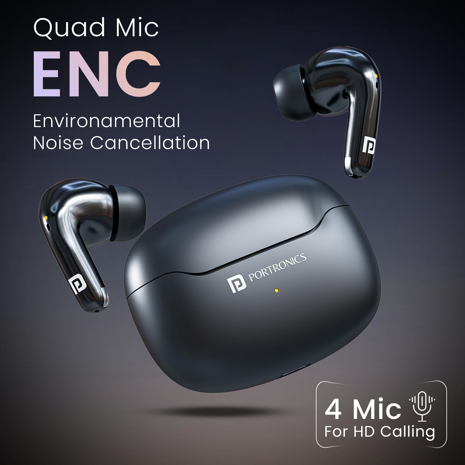 Portronics Harmonics Twins 33 ANC Truly Wireless Bluetooth in Ear Earbuds with Quad Mic ENC, Upto 50 Hours Playtime,Type C Fast Charging, Ear Buds Wireless Earphone with Mic - Image 3