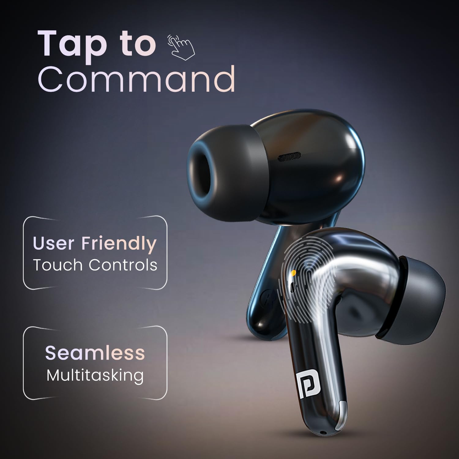 Portronics Harmonics Twins 33 ANC Truly Wireless Bluetooth in Ear Earbuds with Quad Mic ENC, Upto 50 Hours Playtime,Type C Fast Charging, Ear Buds Wireless Earphone with Mic - Image 4