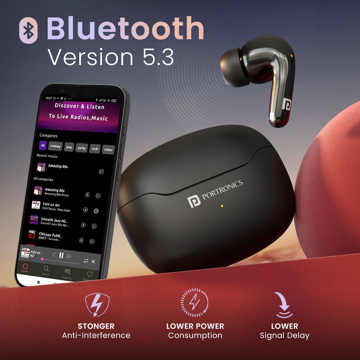 Portronics Harmonics Twins 33 ANC Truly Wireless Bluetooth in Ear Earbuds with Quad Mic ENC, Upto 50 Hours Playtime,Type C Fast Charging, Ear Buds Wireless Earphone with Mic - Image 7