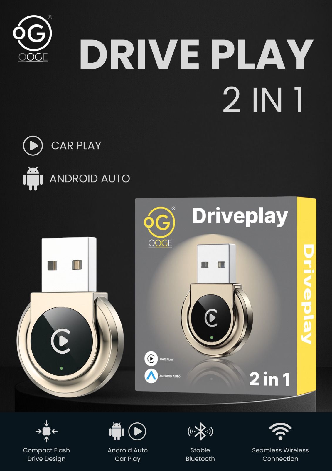 Ooge Driveplay 2in1 Wireless Reciever Support Carplay & Androind Auto - Image 2