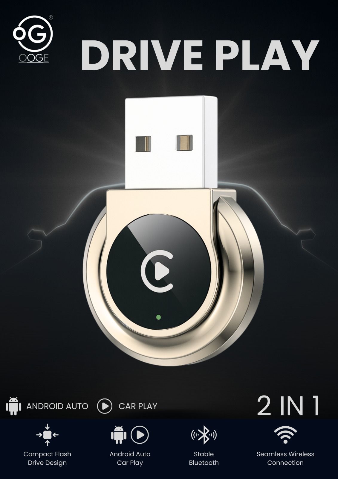 Ooge Driveplay 2in1 Wireless Reciever Support Carplay & Androind Auto