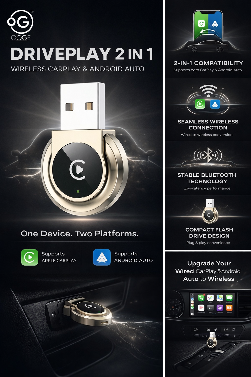Ooge Driveplay 2in1 Wireless Reciever Support Carplay & Androind Auto - Image 3