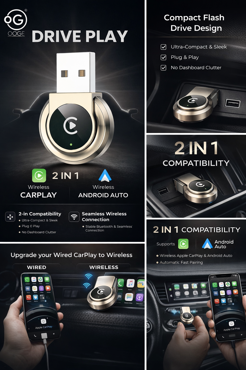 Ooge Driveplay 2in1 Wireless Reciever Support Carplay & Androind Auto - Image 4