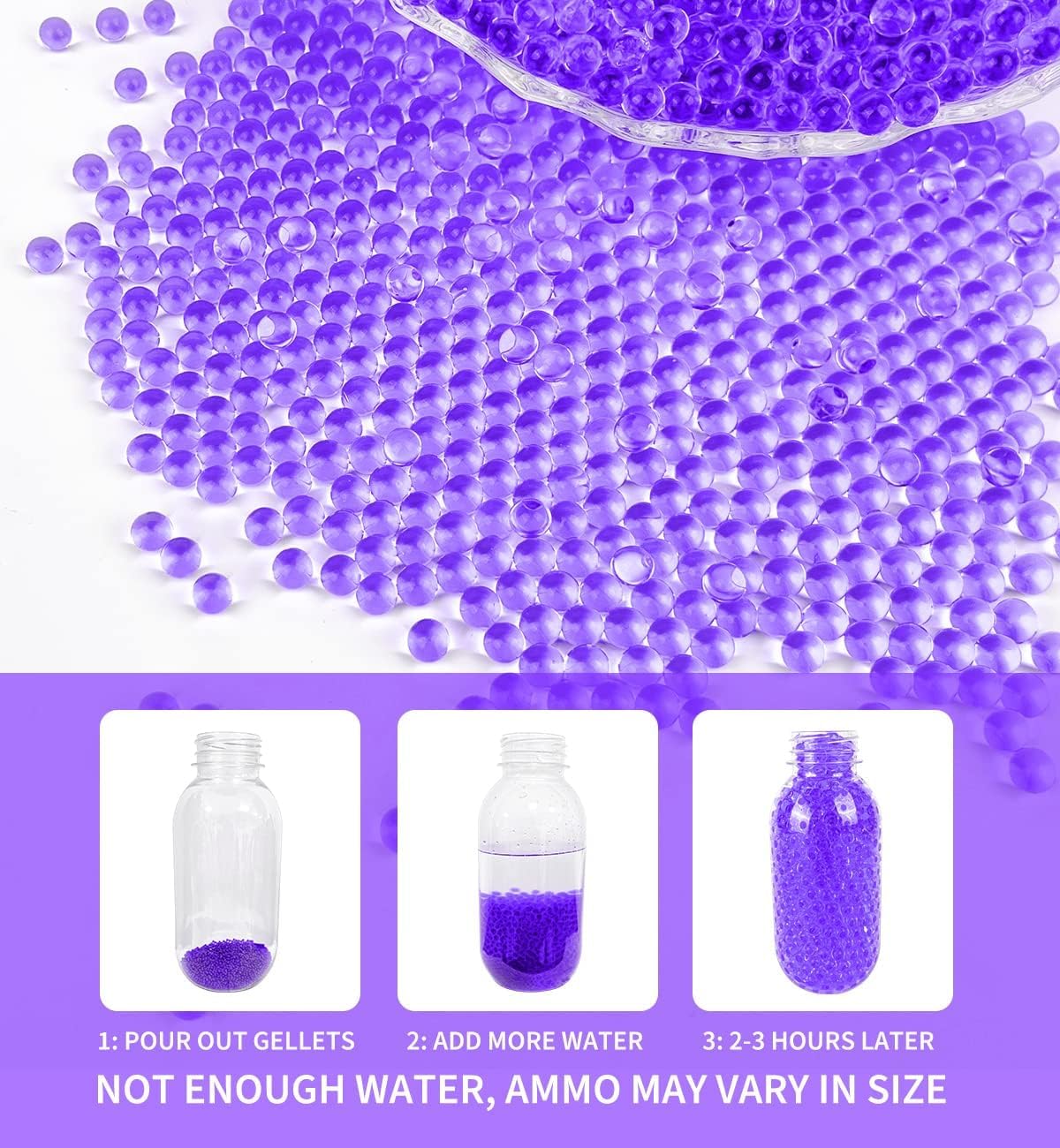 Gel Blaster Refill Ammo – 50,000 Rounds of 7-8mm Non-Toxic Water Beads for Gel Guns – Safe for Adults 15+ Pack of 5 – Also Ideal as Home Decor Vase (Purple) - Image 6