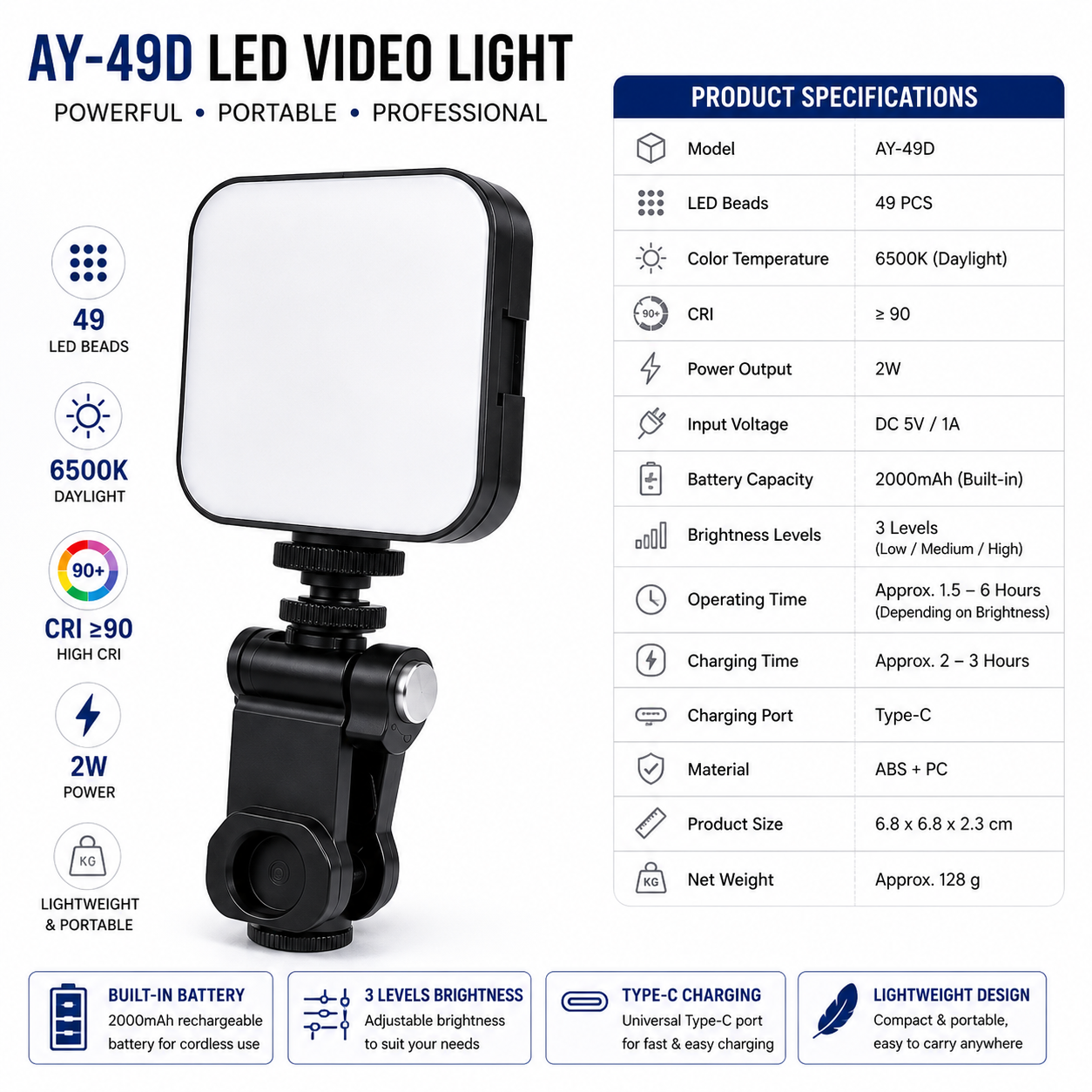 Order Me AY-49D Pocket LED Video Light | Clip-On Fill Light for Mobile, Camera & Laptop - Image 3